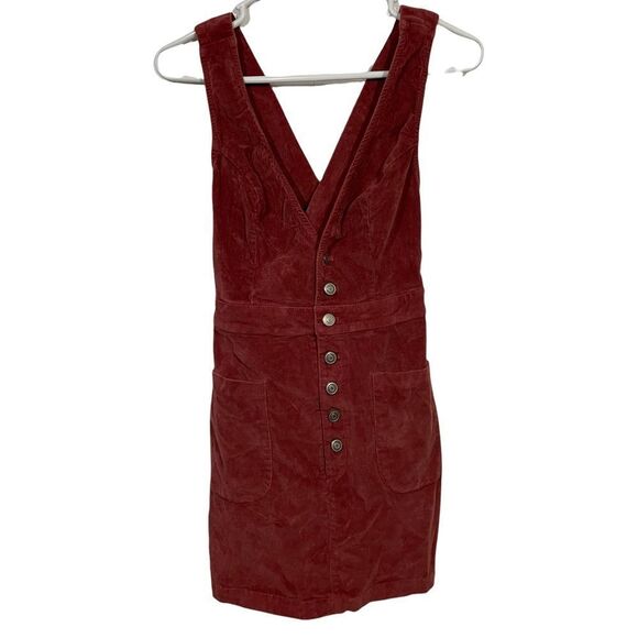 LuLu’s Rust Half Button V-Neck Corduroy Dress - Picture 1 of 5